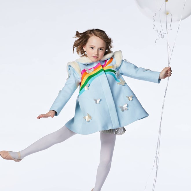 Girl's Rainbow and Butterfly Coat in Sky Blue