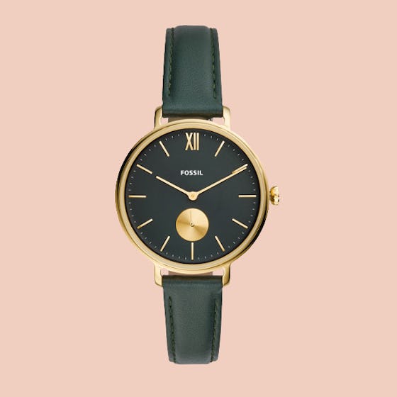 Kayla Three-Hand Dark Green Leather Watch 