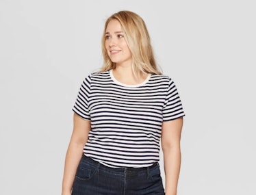 Ava & Viv Women's Plus Size Striped Short Sleeve Crewneck T-Shirt