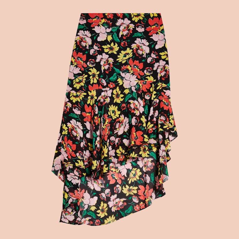 Black Floral High Low Skirt