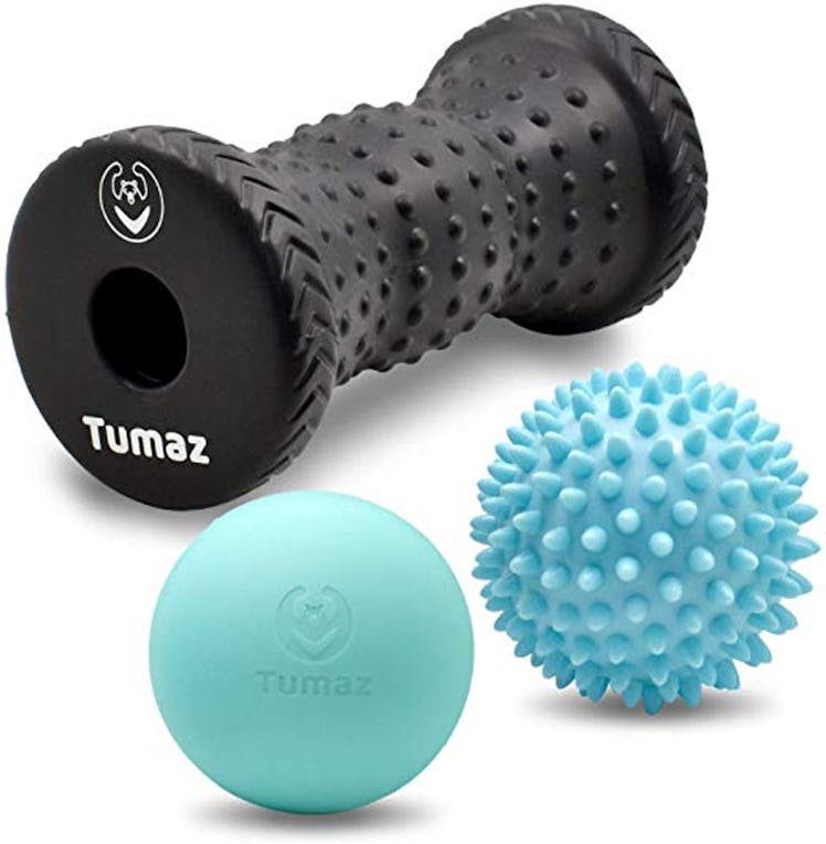 Tumaz Massage Ball & Foot Roller 3-In-1 Set with Spiky Ball