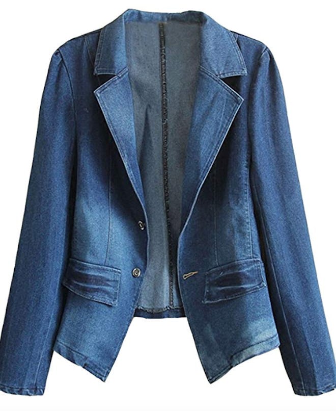 HOOBEE DENIM Women's Long Sleeve Denim Blazer Jacket Suits