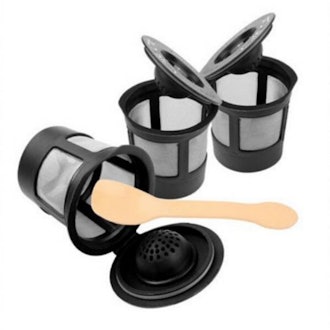 3 Pcs Refillable Reusable Single Filter Pod + Coffee Spoon For Keurig K-Cups