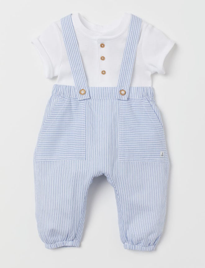 Light Blue Striped Dungarees