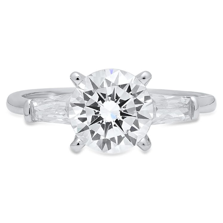 Round & Baguette Cut 3-Stone Engagement Ring
