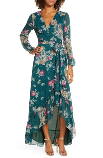 The Meryl Floral Long Sleeve Wrap Gown