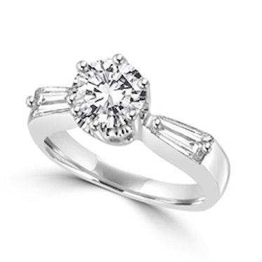 Diamond Essence Ring with Round Brilliant Stone and Tapering Baguettes