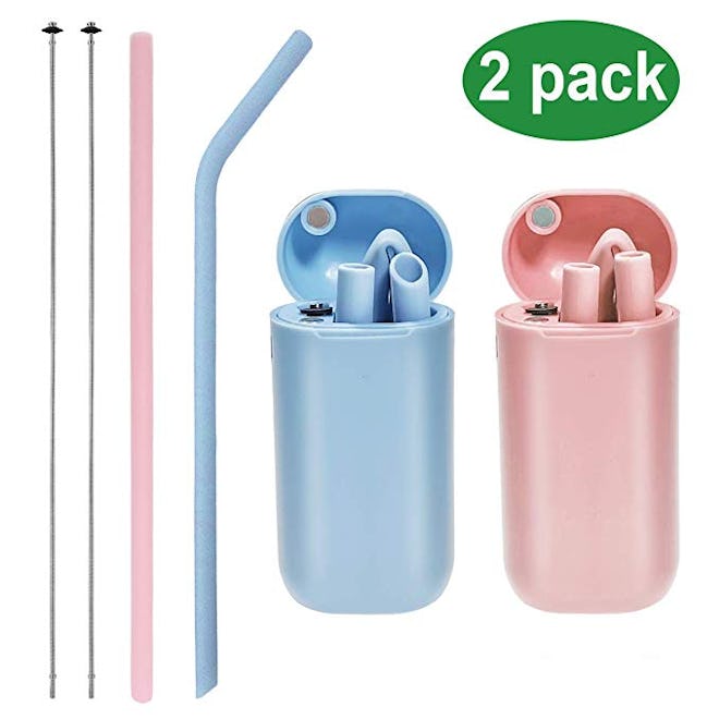 Senneny Portable Silicone Straws with Case (2-Pack)