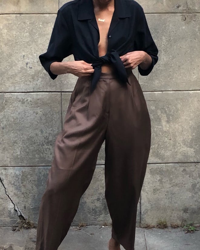 Vintage Silk Cocoa Pleated Trousers