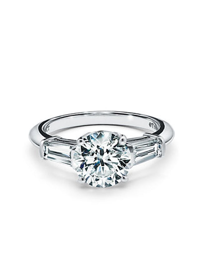 Three Stone Engagement Ring with Baguette Side Stones