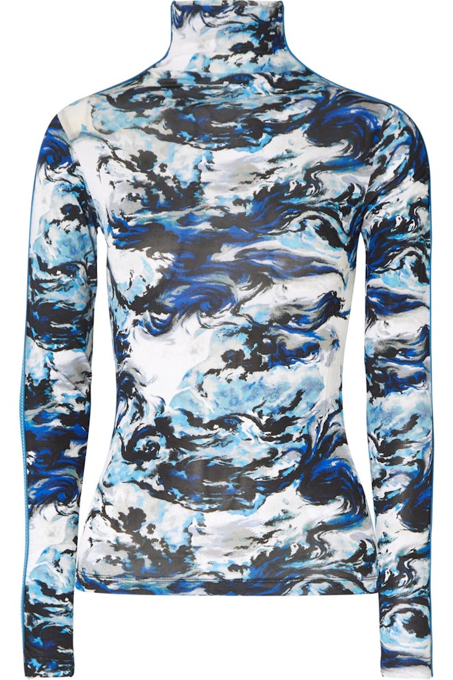 Printed Stretch-Jersey Turtleneck Top