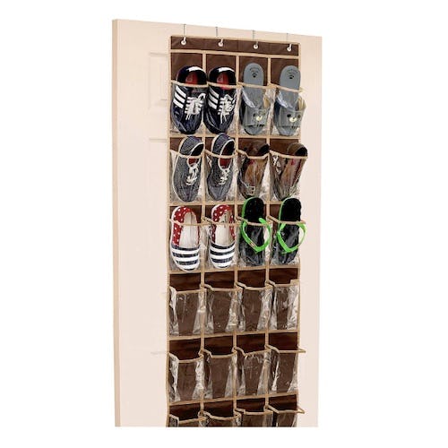 SimpleHouseware Crystal Clear Over-The-Door Hanging Shoe Organizer
