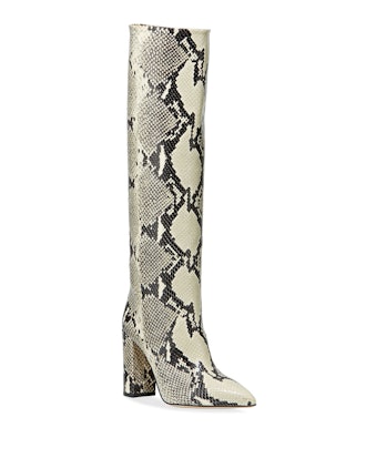 Snake-Embossed Leather Knee Boots