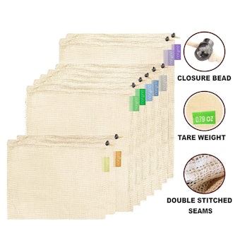 purifyou Reusable Cotton Mesh Produce Bags (9-Pack)
