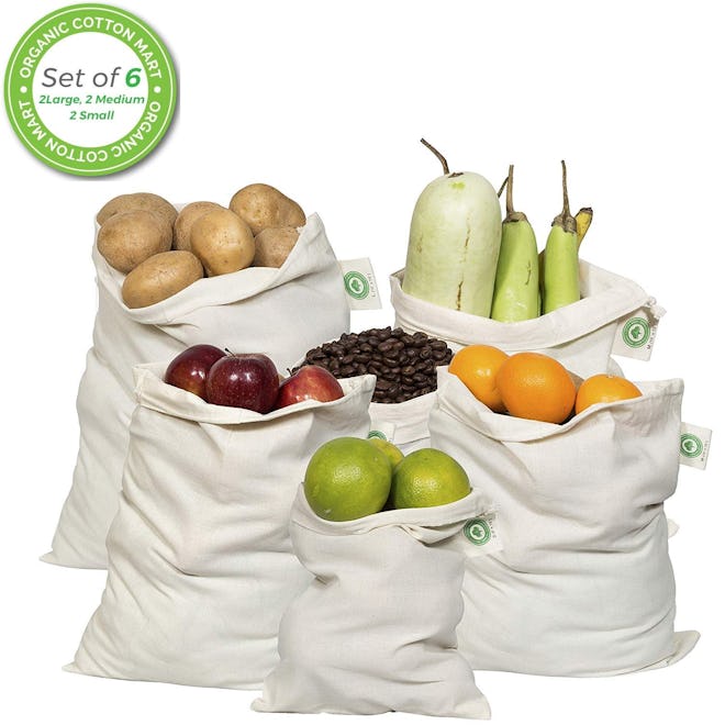 Organic Cotton Mart Cotton Reusable Produce Bags (6-Pack)