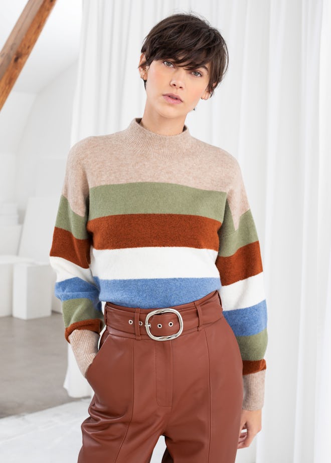 Striped Mock Neck Sweater