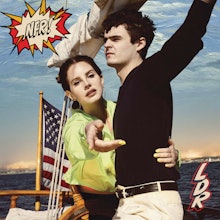 Lana del Rey on the cover of her album Norman fucking Rockwell, hugging a man, standing on a boat.