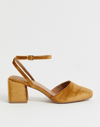 Salvation Square Toe Block Heeled Mid Shoes In Rust Velvet