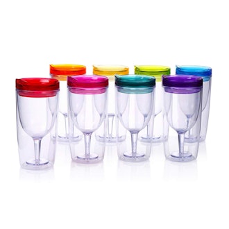 Cupture Insulated Wine Tumbler Cup With Drink-Through Lid (Set Of 8)