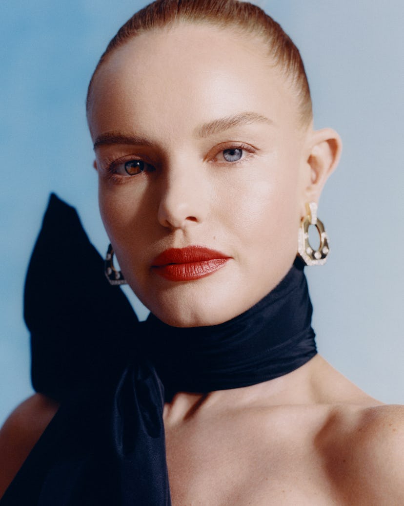 Kate Bosworth wears Erdem necktie, and David Webb earrings