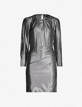 Iridescent Metallic Puffed-Sleeve Dress