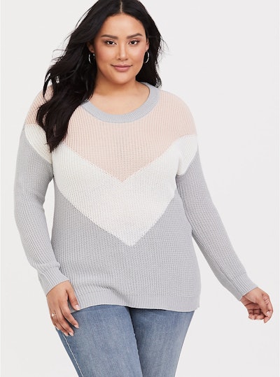 Grey Chevron Colorblock Sweater