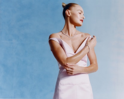 Kate Bosworth poses in Paco Rabanne's powder-pink dress