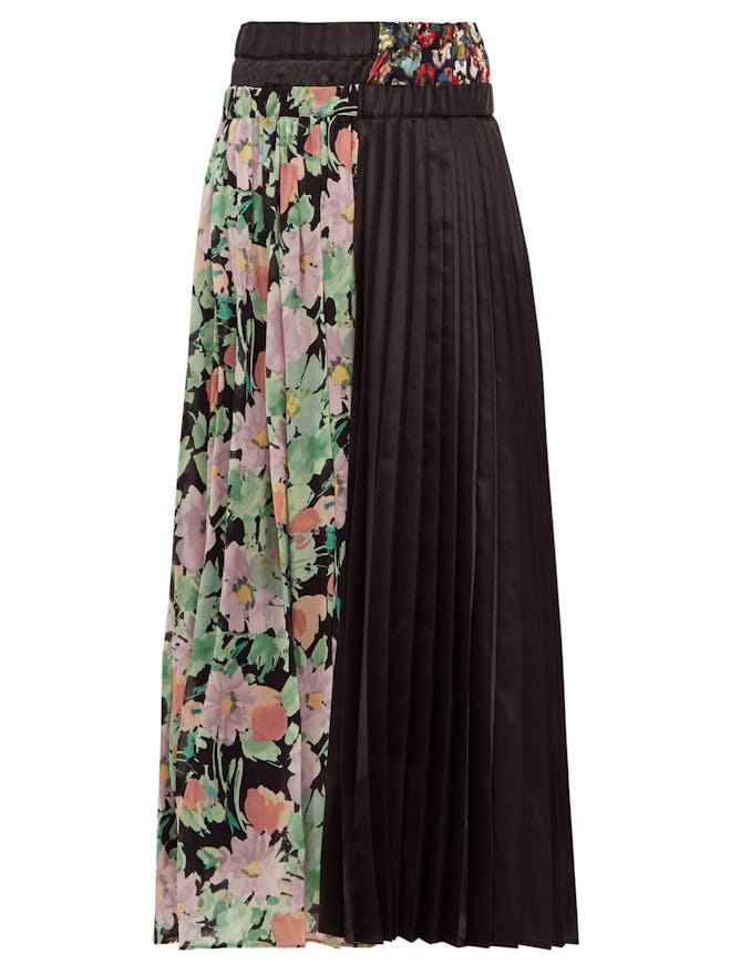 Floral-Print Crepe And Satin Pleated Skirt