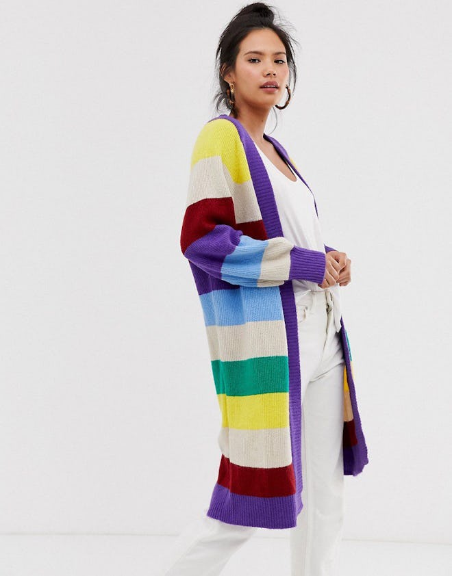 Moon River Multi Stripe Long Cardigan