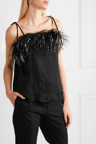 Favour Feather-Trimmed Satin Camisole
