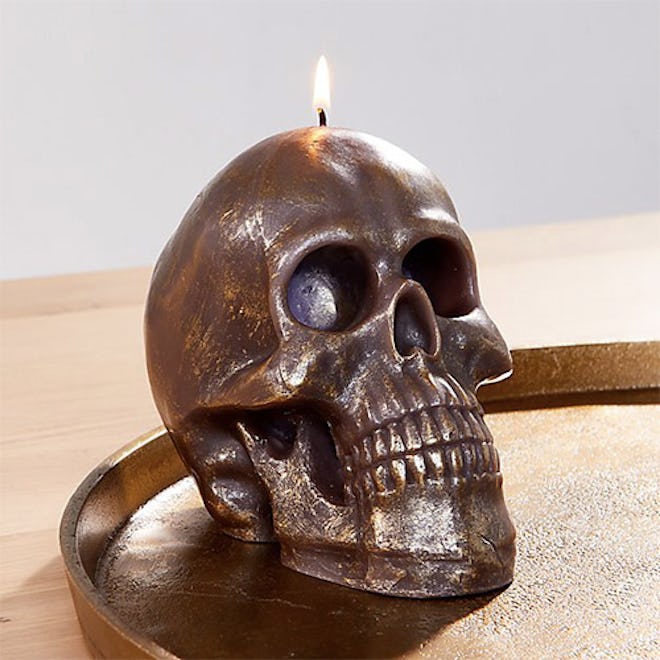 Metallic Black Skull Candle