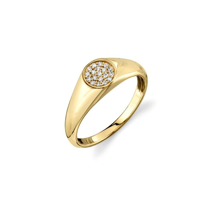 Gold & Diamond Mini Oval Pave Signet Ring 