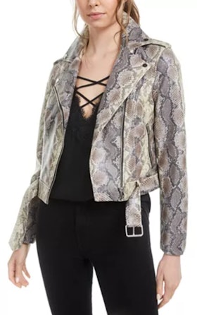 Bar III Snake-Print Faux-Leather Jacket, Created for Macy's