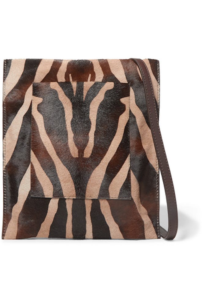 Leather-Trimmed Zebra-Print Calf Hair Shoulder Bag