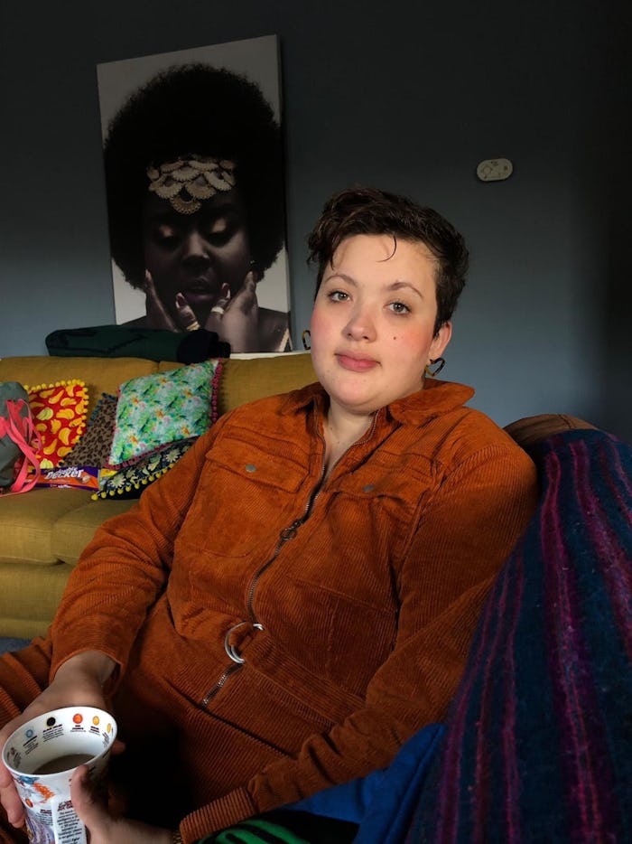 Marie Southard Ospina, who tried hypnotherapy during pregnancy for depression and anxiety, holding a...