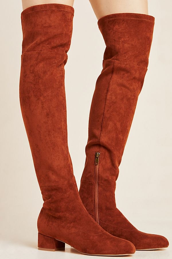 red thigh high boots flat