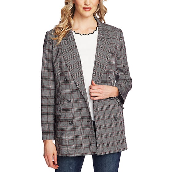CeCe Plaid Double-Breasted Blazer