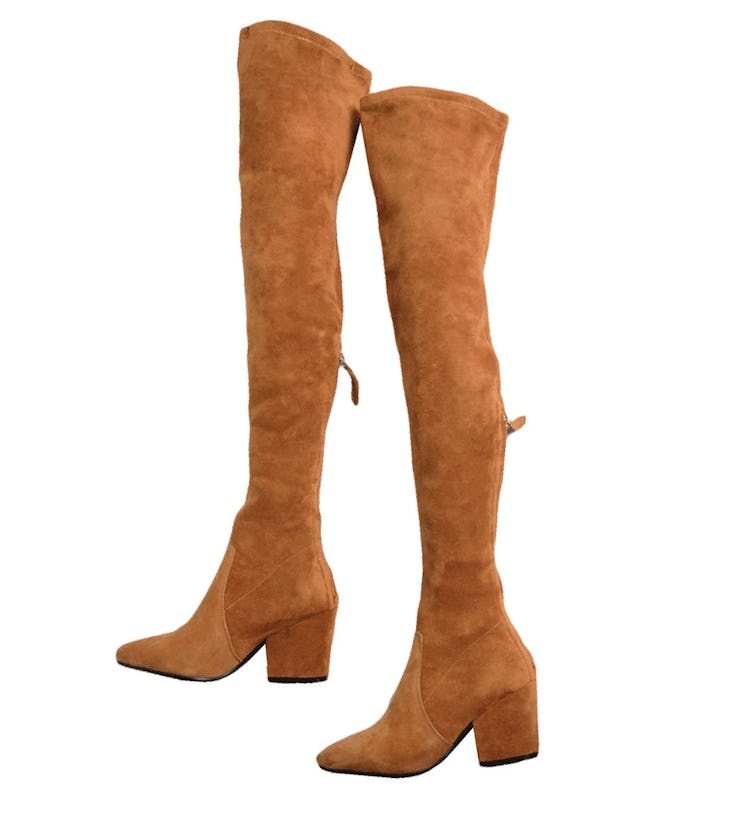 'Marlo' Tan Over The Knee Suede Leather Boots