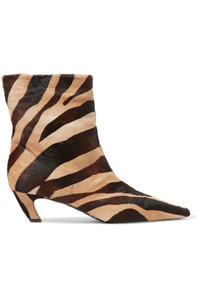 Zebra-Print Calf Hair Ankle Boots