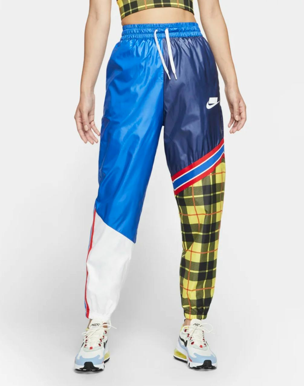 nike woven plaid track pants