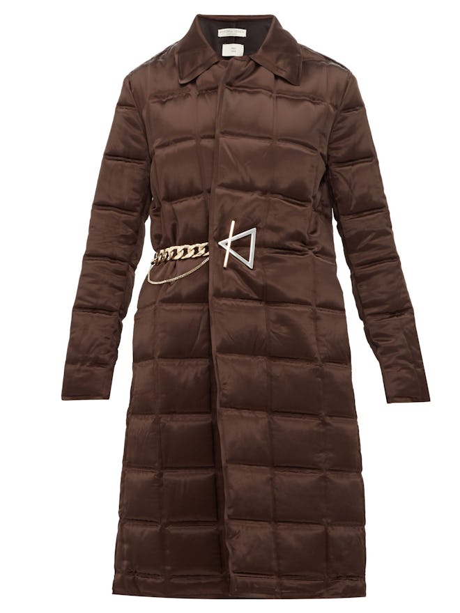 Chain-Embellished Quilted-Satin Coat