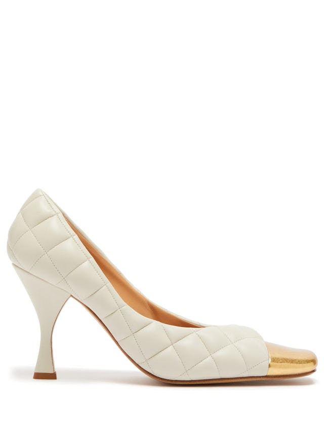 Square Toe Cap Quilted-Leather Pumps
