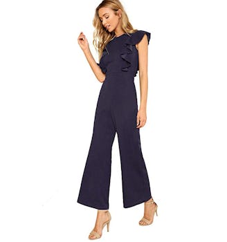 Romwe Ruffled Wide Leg Jumpsuit