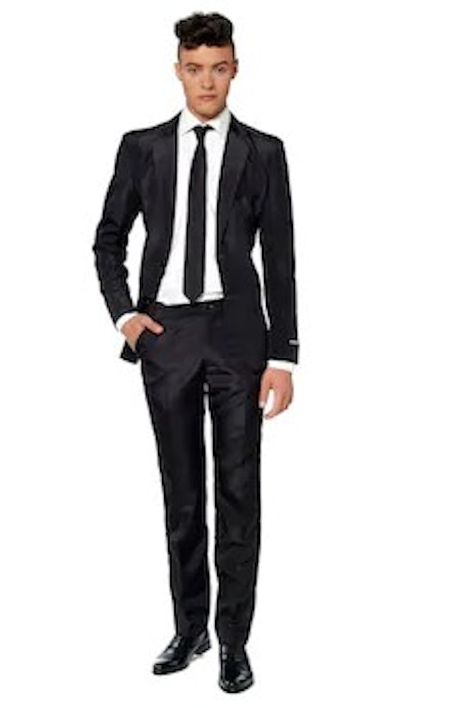Men's Suitmeister Slim-Fit Solid Black Suit & Tie Set