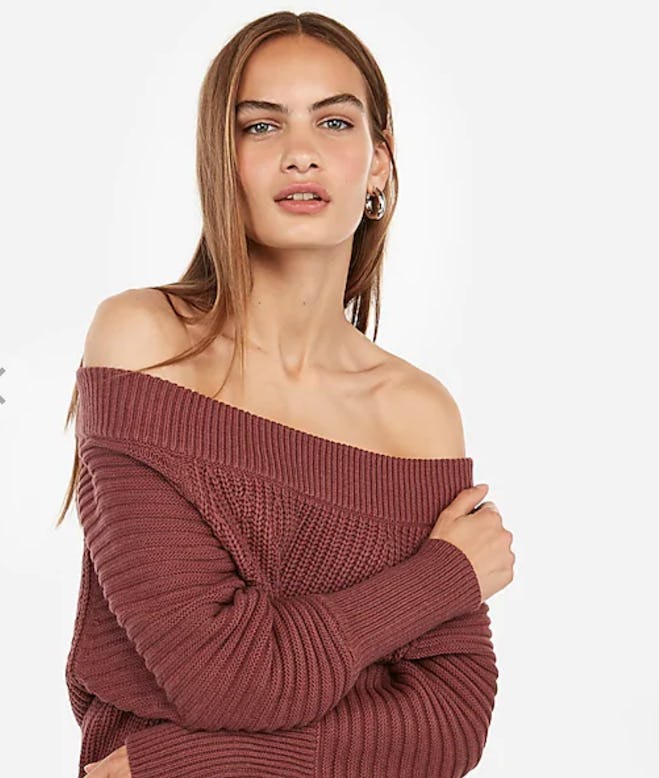 Mixed Stitch Off The Shoulder Pullover Sweater