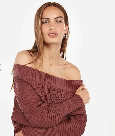Mixed Stitch Off The Shoulder Pullover Sweater
