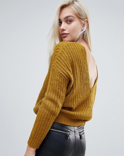 ASOS DESIGN chunky sweater with v back