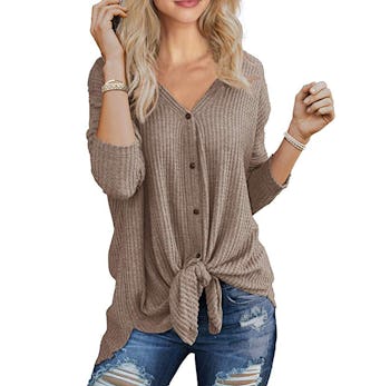 IWOLLENCE Waffle Knit Henley 