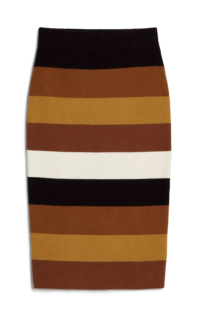  High Waisted Striped Sweater Pencil Skirt