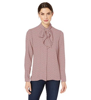 Lark & Ro Long Sleeve Tie Neck Blouse